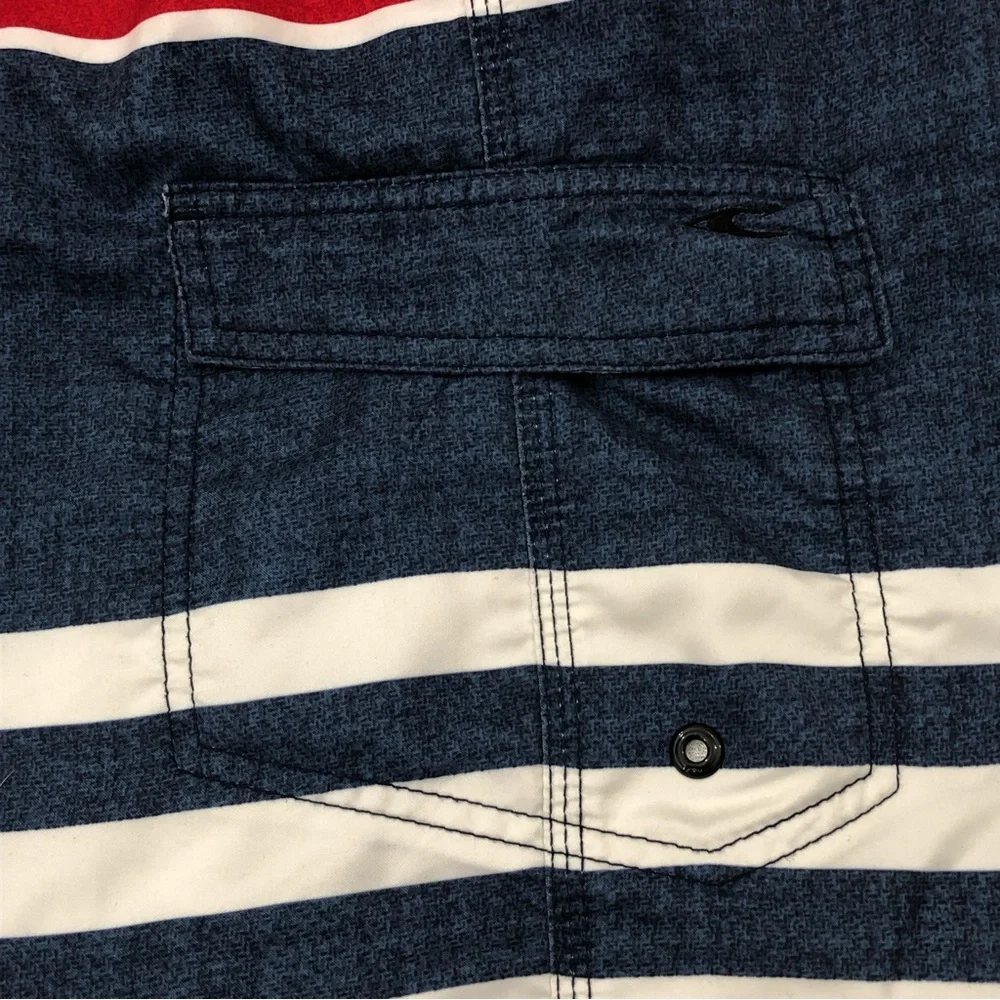 O’Neill Patriotic Navy Blue White Striped Surf Board Shorts Swim Trunks Mens 36